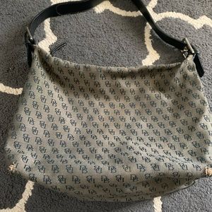 Dooney & Bourke Gray Black Signature Canvas Leather  Satchel Purse Large